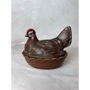 Vintage Hen on Nest Painted Ceramic 1970s